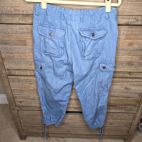 LRL Ralph Lauren Light Wash Chambray Cargo Drawstring Linen Blend Pants Size 6 - Picture 3 of 7